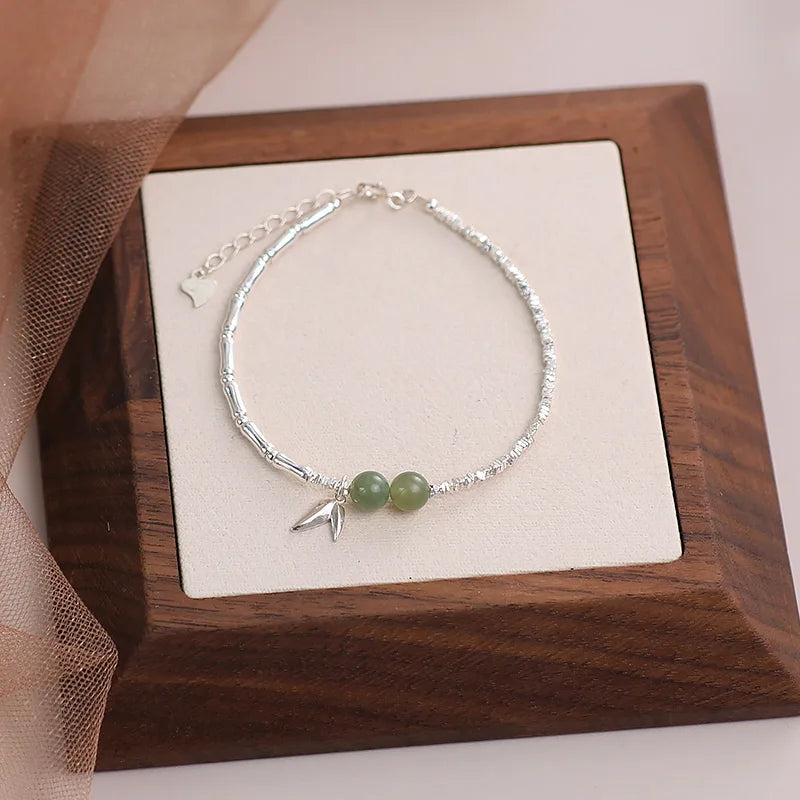 Gold Color for Women'S Hetian Jade Bracelet Leaves Double Layer Jewelry Girls Gifts Dropshipping