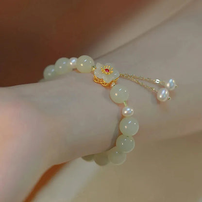 Gold Color for Women'S Hetian Jade Bracelet Leaves Double Layer Jewelry Girls Gifts Dropshipping