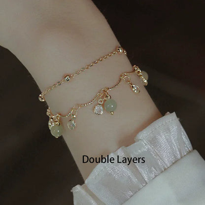 Gold Color for Women'S Hetian Jade Bracelet Leaves Double Layer Jewelry Girls Gifts Dropshipping