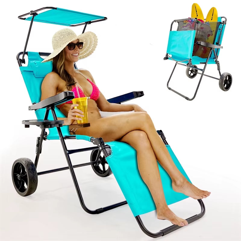 Foldable Lounge Backyard Pool Picnic Folding Beach Cart Chairs