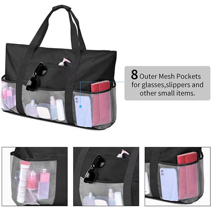 Custom Large Black Oversized Foldable Shopping Net Mesh Beach Bag for Summer Towel Toys Storage Travel Sac De Plage
