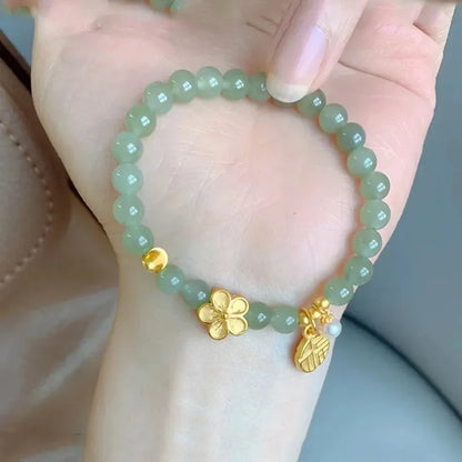 Gold Color for Women'S Hetian Jade Bracelet Leaves Double Layer Jewelry Girls Gifts Dropshipping