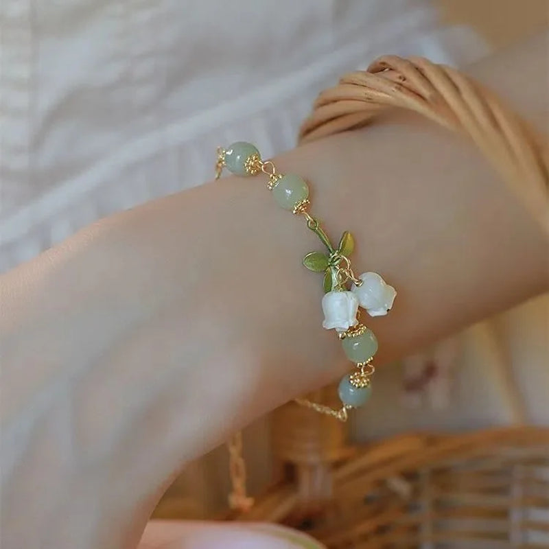 Gold Color for Women'S Hetian Jade Bracelet Leaves Double Layer Jewelry Girls Gifts Dropshipping