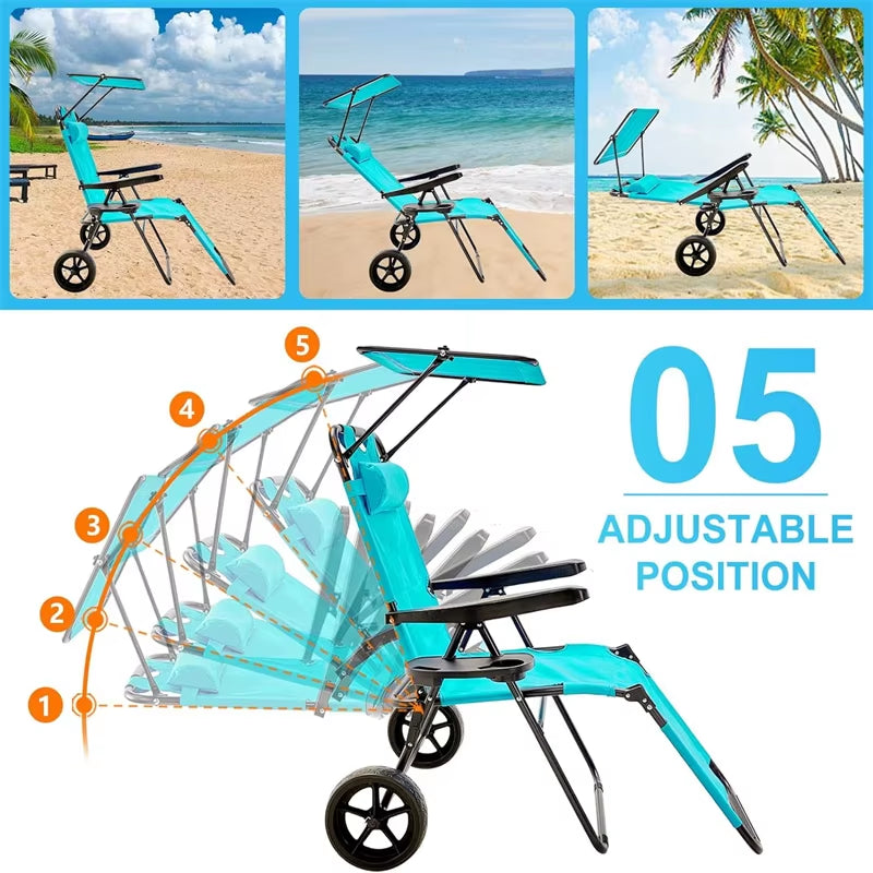 Foldable Lounge Backyard Pool Picnic Folding Beach Cart Chairs