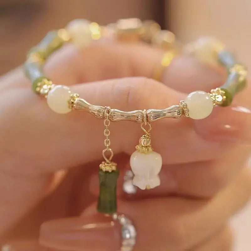 Gold Color for Women'S Hetian Jade Bracelet Leaves Double Layer Jewelry Girls Gifts Dropshipping
