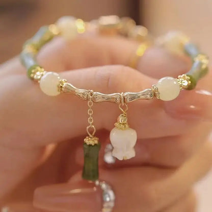 Gold Color for Women'S Hetian Jade Bracelet Leaves Double Layer Jewelry Girls Gifts Dropshipping