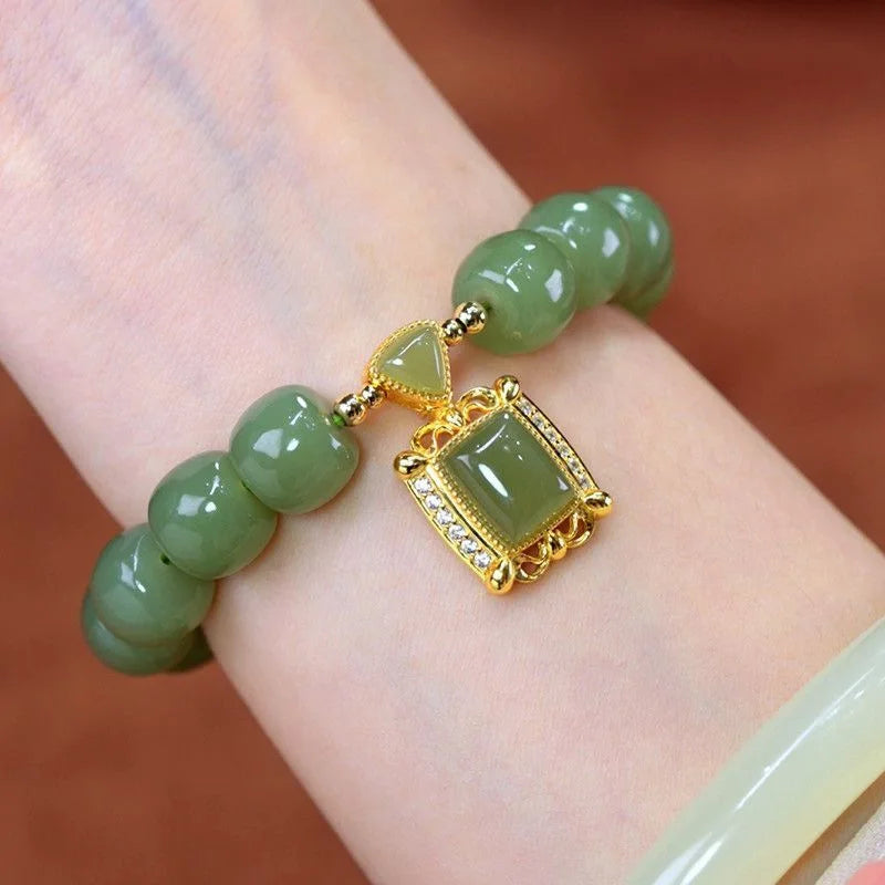 Gold Color for Women'S Hetian Jade Bracelet Leaves Double Layer Jewelry Girls Gifts Dropshipping